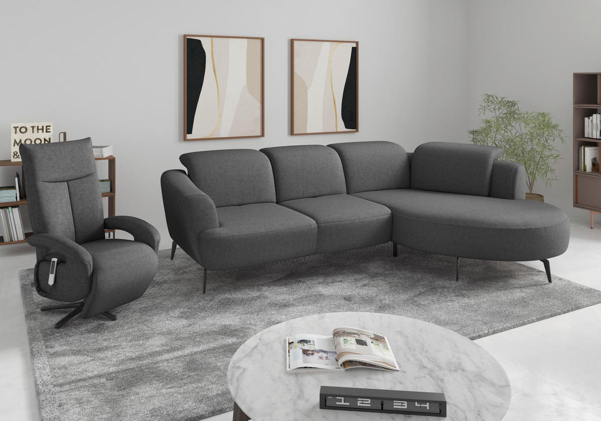 ECKSOFA ZOE E Dunkelgrau Flachgewebe  - Dunkelgrau/Schwarz, KONVENTIONELL, Textil/Metall (309/199cm) - Sit & More