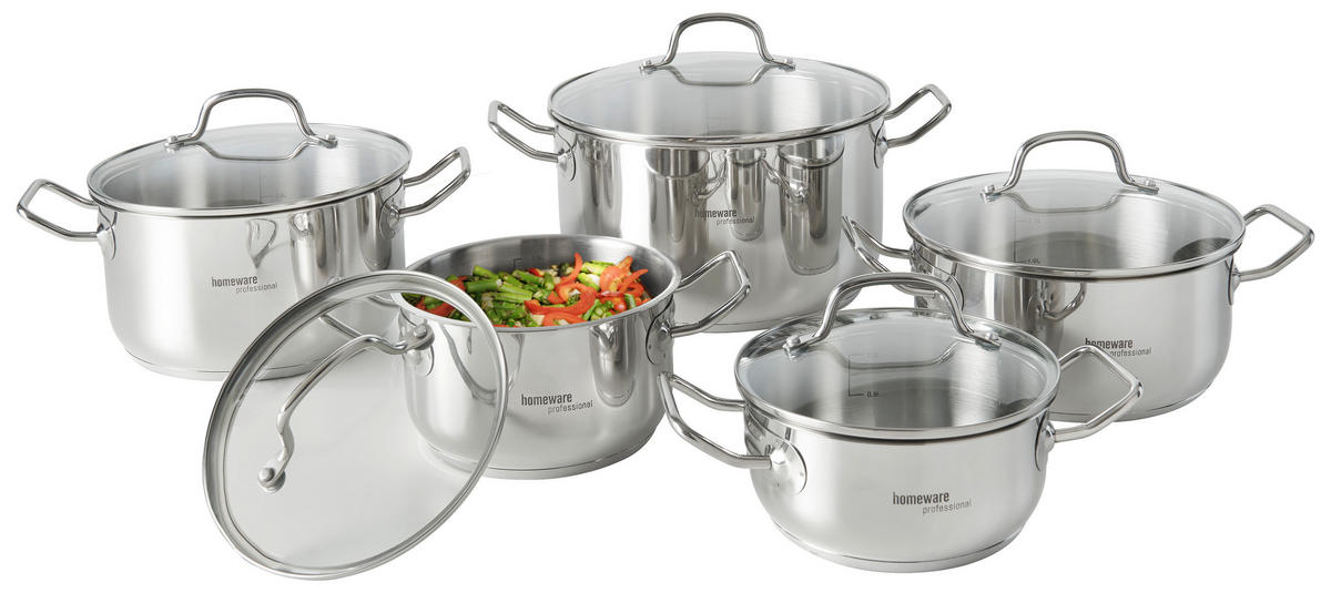 FŐZŐEDÉNYKÉSZLET 5 részes  - nemesacélszínű/áttetsző, Basics, Üveg/fém - Homeware Profession.