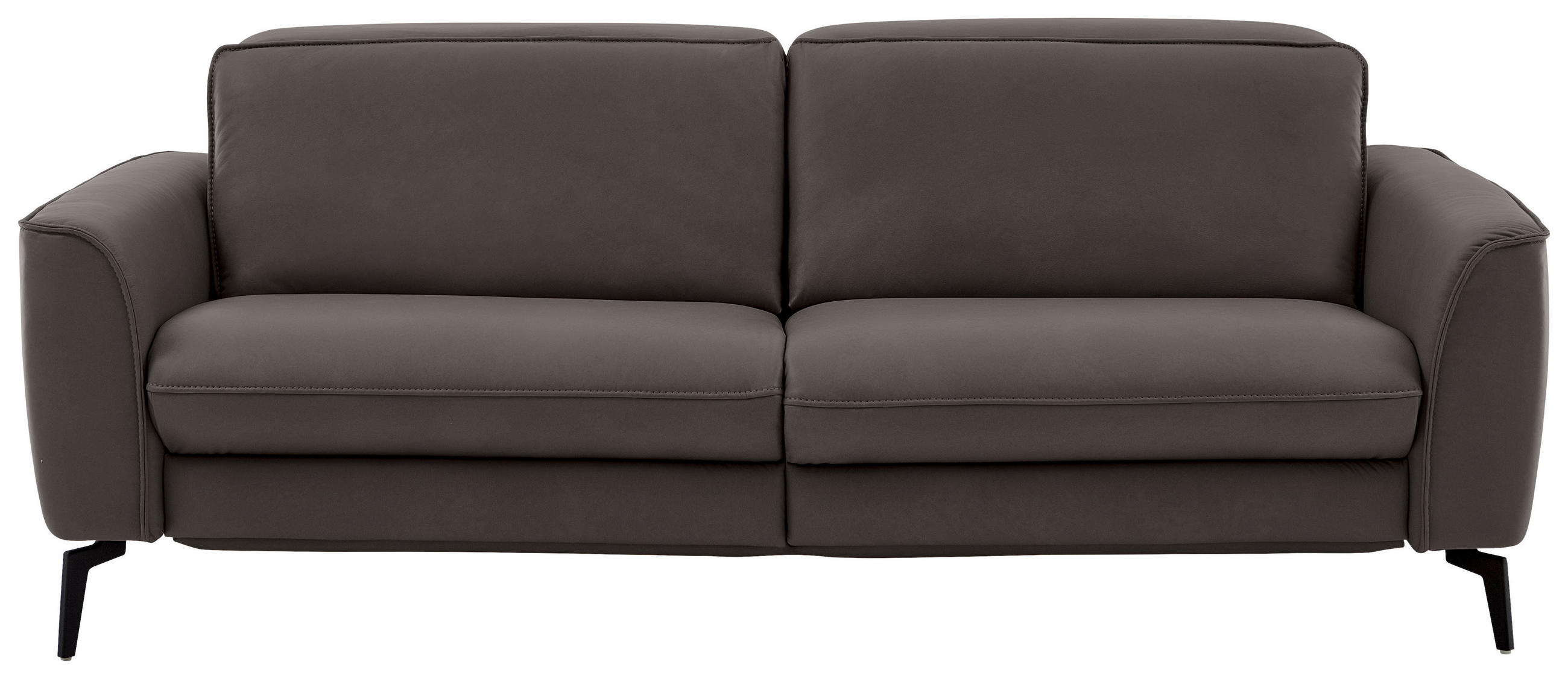 3-SITZER-SOFA in Echtleder Dunkelgrau  - Dunkelgrau/Schwarz, Natur, Leder/Metall (222/81/110cm) - Valdera