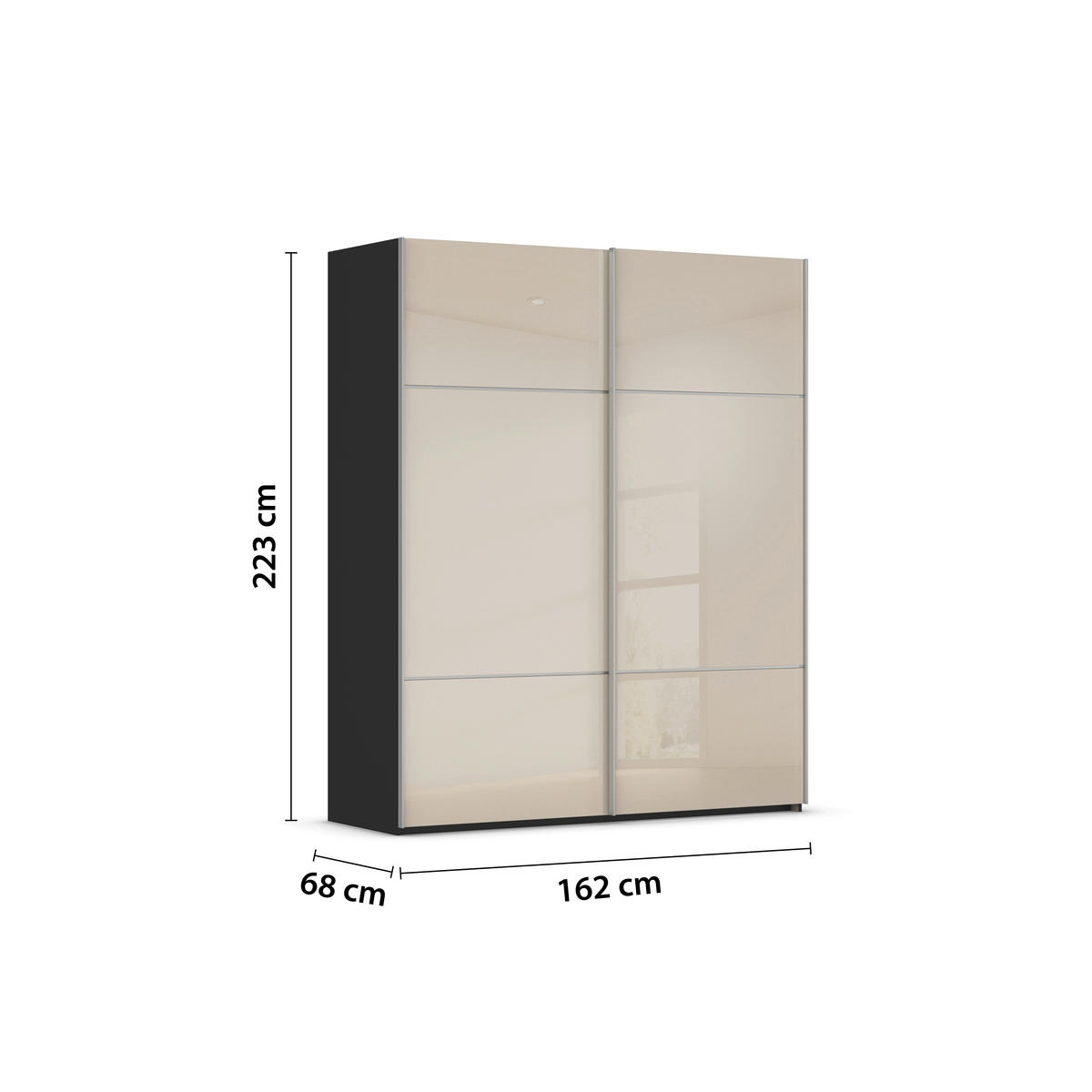 SCHWEBETÜRENSCHRANK in Schwarz, Champagner  - Champagner/Alufarben, Konventionell, Glas/Holzwerkstoff (162/223/68cm) - Novel