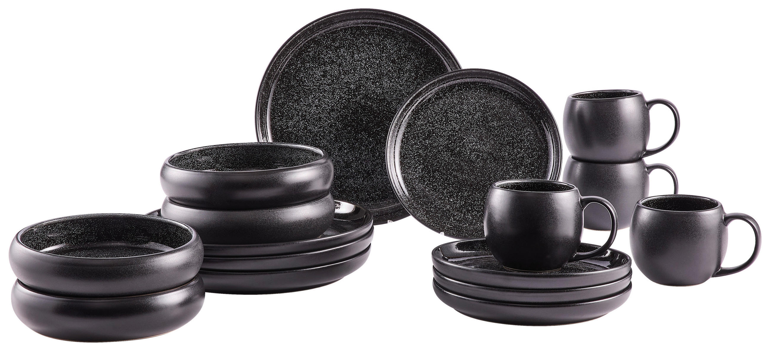 KOMBISERVICE Schwarz 16-teilig Faro Black  - Schwarz, Design, Keramik - Novel