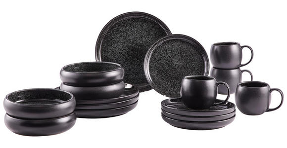 KOMBISERVICE Schwarz 16-teilig Faro Black - Schwarz, Design, Keramik - Novel