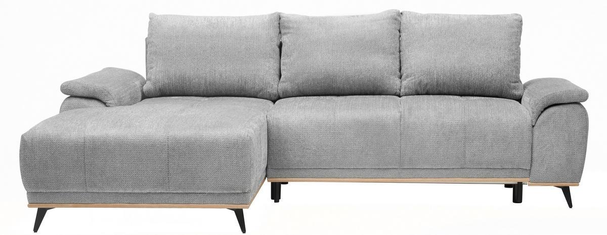 ECKSOFA in Chenille Grau  - Schwarz/Grau, Modern, Textil/Metall (168/262cm) - home24