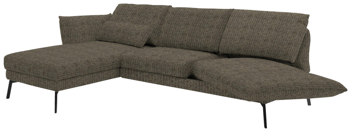 ECKSOFA in Flachgewebe Braun  175/277 cm  - Schwarz/Braun, Design, Textil/Metall (175/277cm) - Schöner Wohnen