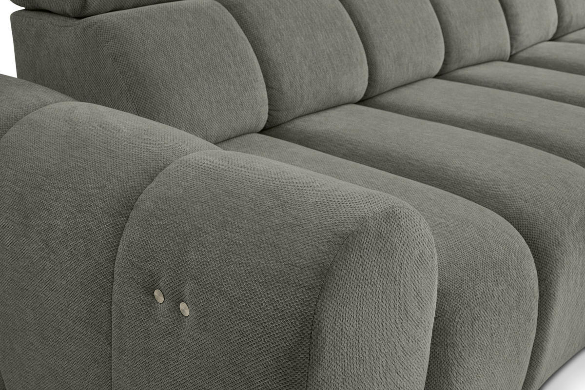 ECKSOFA Grau Chenille Bettkasten, Rücken echt, Kopfteilverstellung, Sitzvorzug  - Schwarz/Grau, Design, Kunststoff/Textil (290/152cm) - Stylife