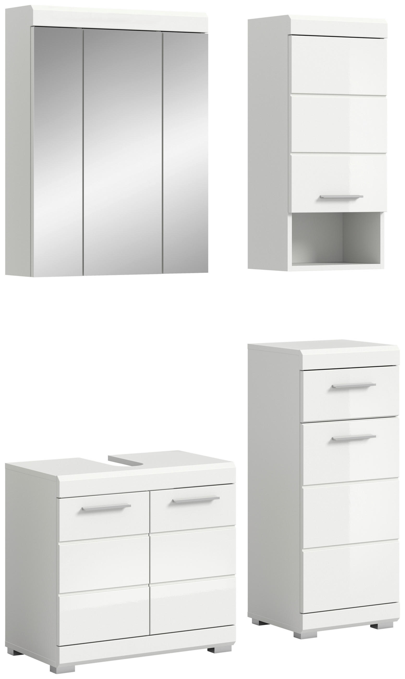 BADEZIMMER 4-teilig  in 97 cm  - Weiß Hochglanz/Silberfarben, MODERN, Glas/Holzwerkstoff (97cm) - MID.YOU