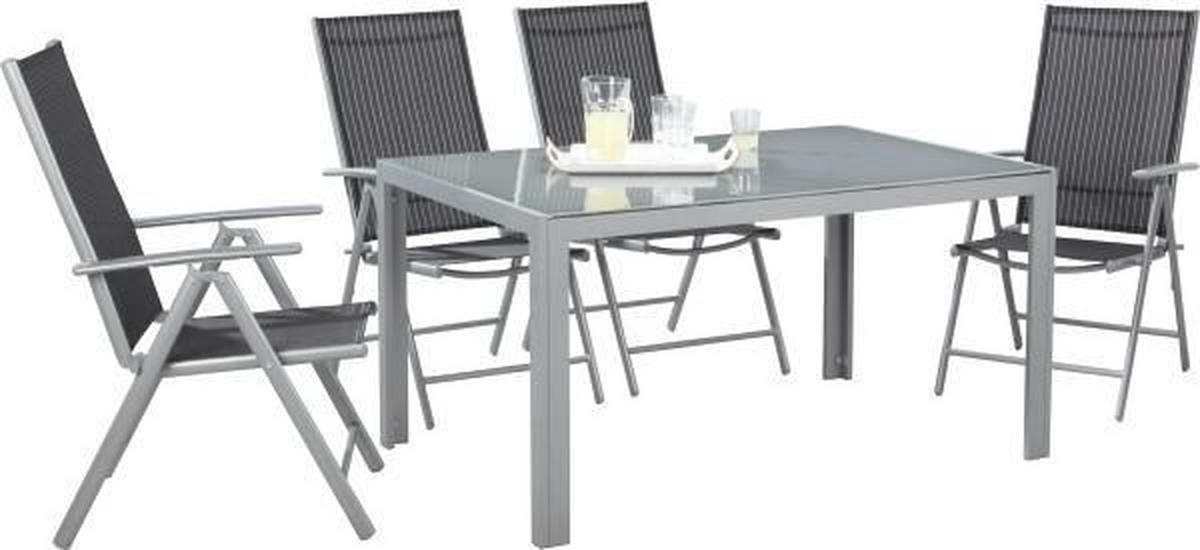 SCAUN PLIANT DE EXTERIOR in metal, textil negru, argintiu, alb  - argintiu/alb, Basics, metal/textil (56/106/64cm) - Xora