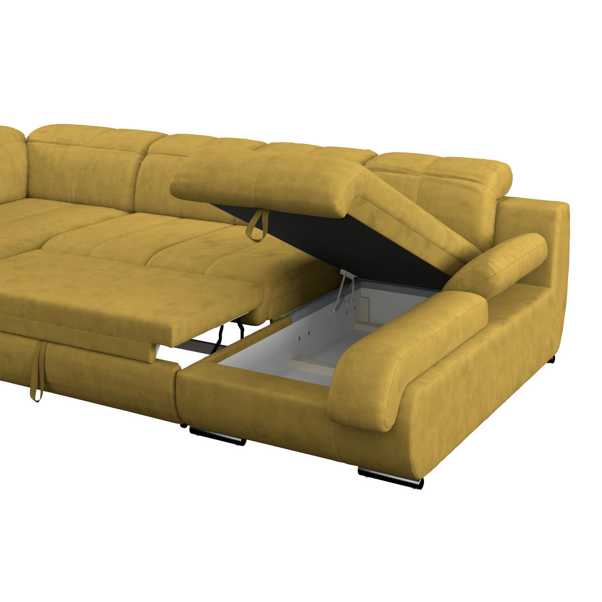 WOHNLANDSCHAFT Senfgelb Mikrofaser  - Chromfarben/Senfgelb, MODERN, Textil/Metall (228/345/184cm) - MID.YOU
