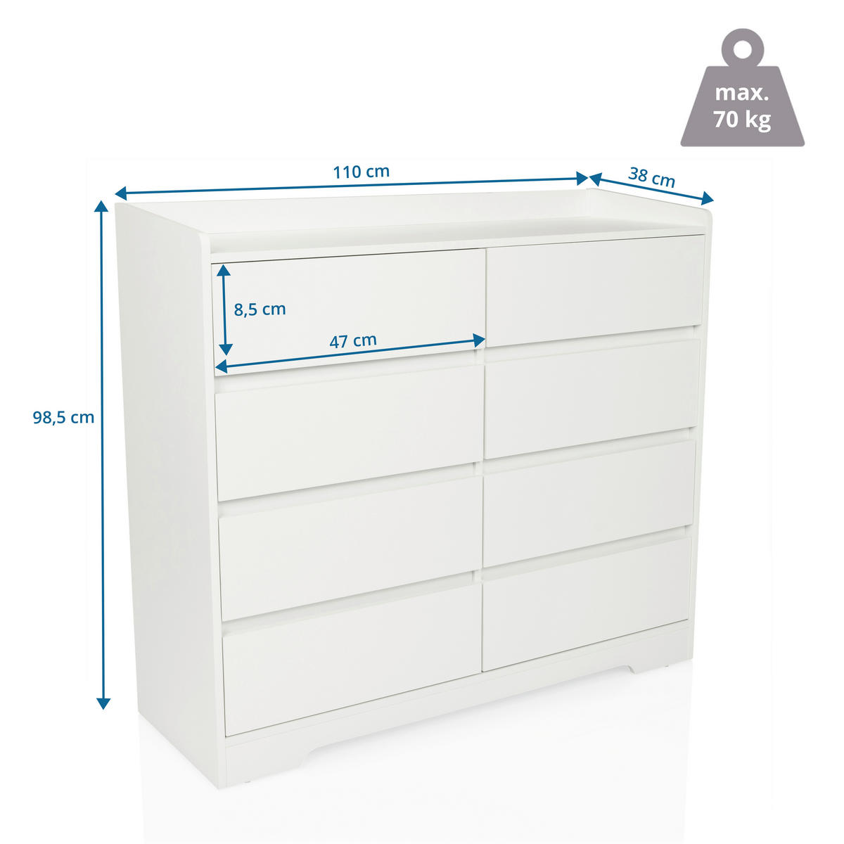 BYRÅ 110/98,5/38 cm  - vit, Modern, trämaterial (110/98,5/38cm) - MID.YOU