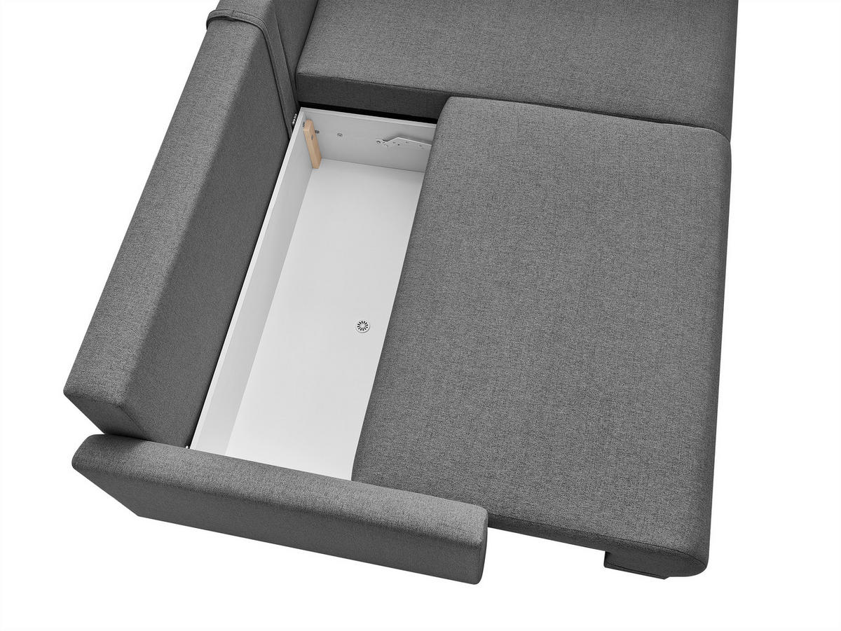 ECKSOFA MILOS Grau Flachgewebe, Struktur Rückenkissen, Bettkasten, Schlaffunktion, Rücken echt  - Naturfarben/Grau, Design, Textil (224/148cm) - P & B