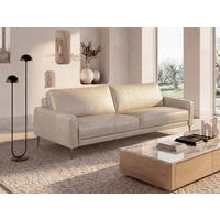 3-SITZER-SOFA SPRING in Lederlook Echtleder Creme  - Schwarzchrom/Creme, Design, Leder/Textil (187/85/92cm) - Livetastic