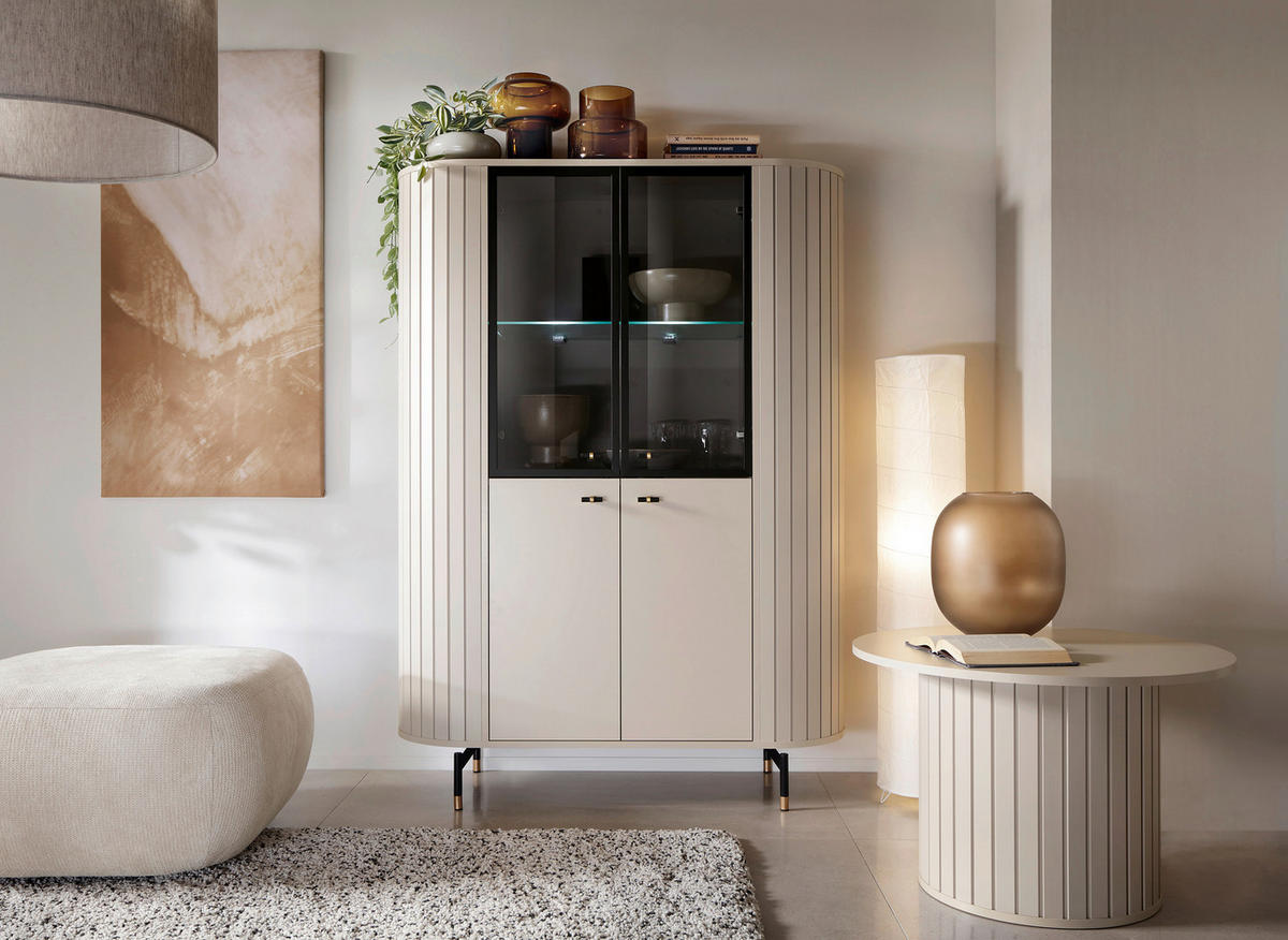 VITRINE  in Schwarz, Goldfarben, Kaschmir  - Kaschmir/Goldfarben, MODERN, Glas/Holzwerkstoff (112,3/155/40cm) - home24