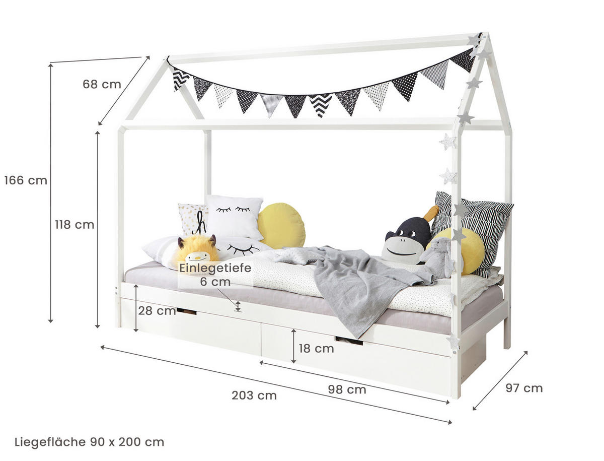 HAUSBETT 90/200 cm Weiss  - Weiss, Modern, Holz (90/200cm) - MID.YOU