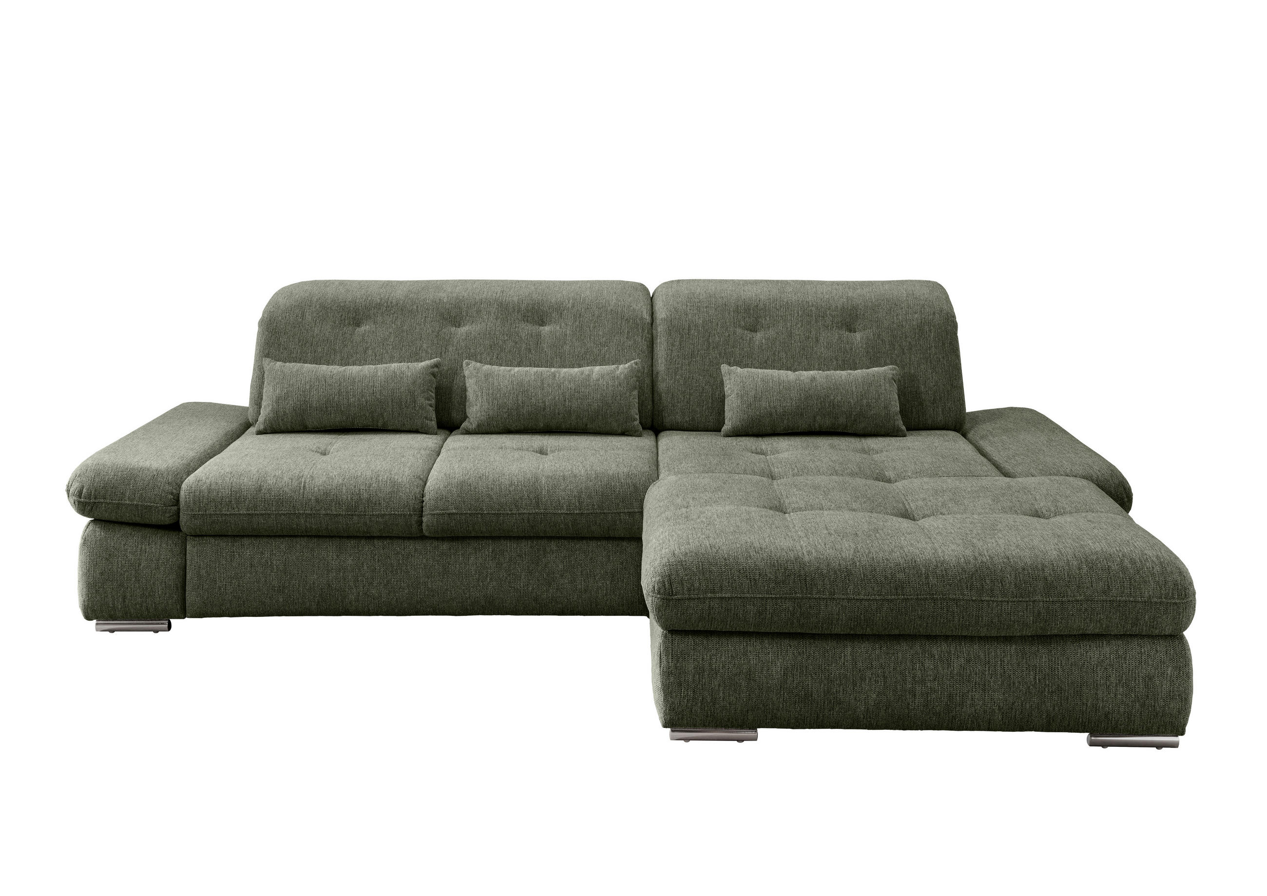 ECKSOFA Dunkelgrün Chenille  - Chromfarben/Dunkelgrün, Design, Textil/Metall (300/196cm) - Livetastic