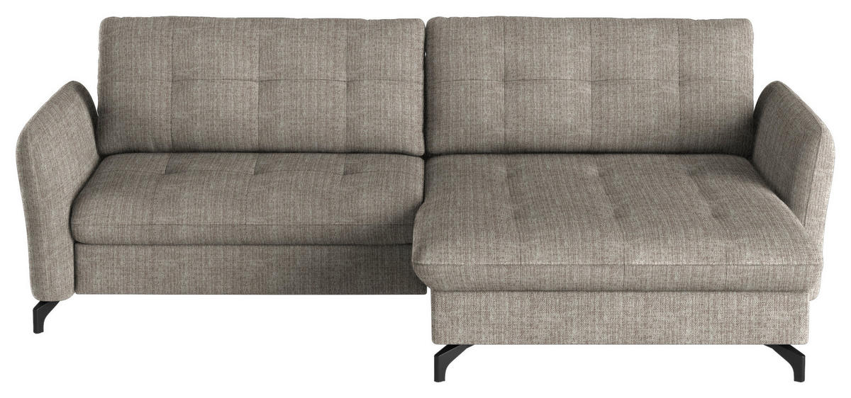 ECKSOFA in Flachgewebe, Leinenoptik Hellbraun  - Hellbraun/Schwarz, Design, Textil/Metall (242/170cm) - Xora
