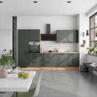 KÜCHENBLOCK Easytouch 330 cm  in Eichefarben, Dunkelgrün  - Dunkelgrün/Eichefarben, MODERN, Holzwerkstoff/Metall (330cm) - Nobilia