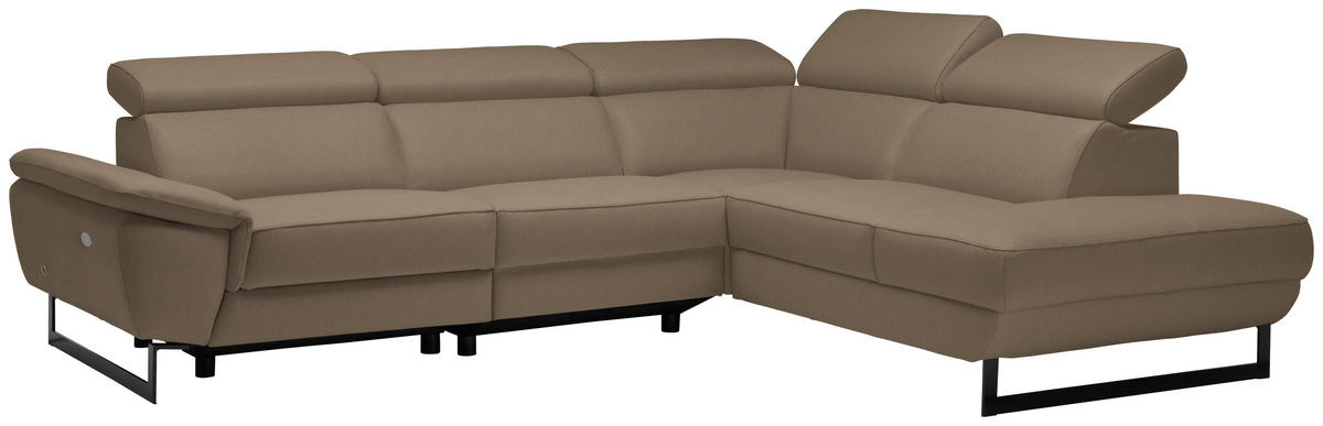 ECKSOFA in Echtleder Hellbraun  - Hellbraun/Schwarz, Design, Leder/Metall (281/225cm) - Celina Home