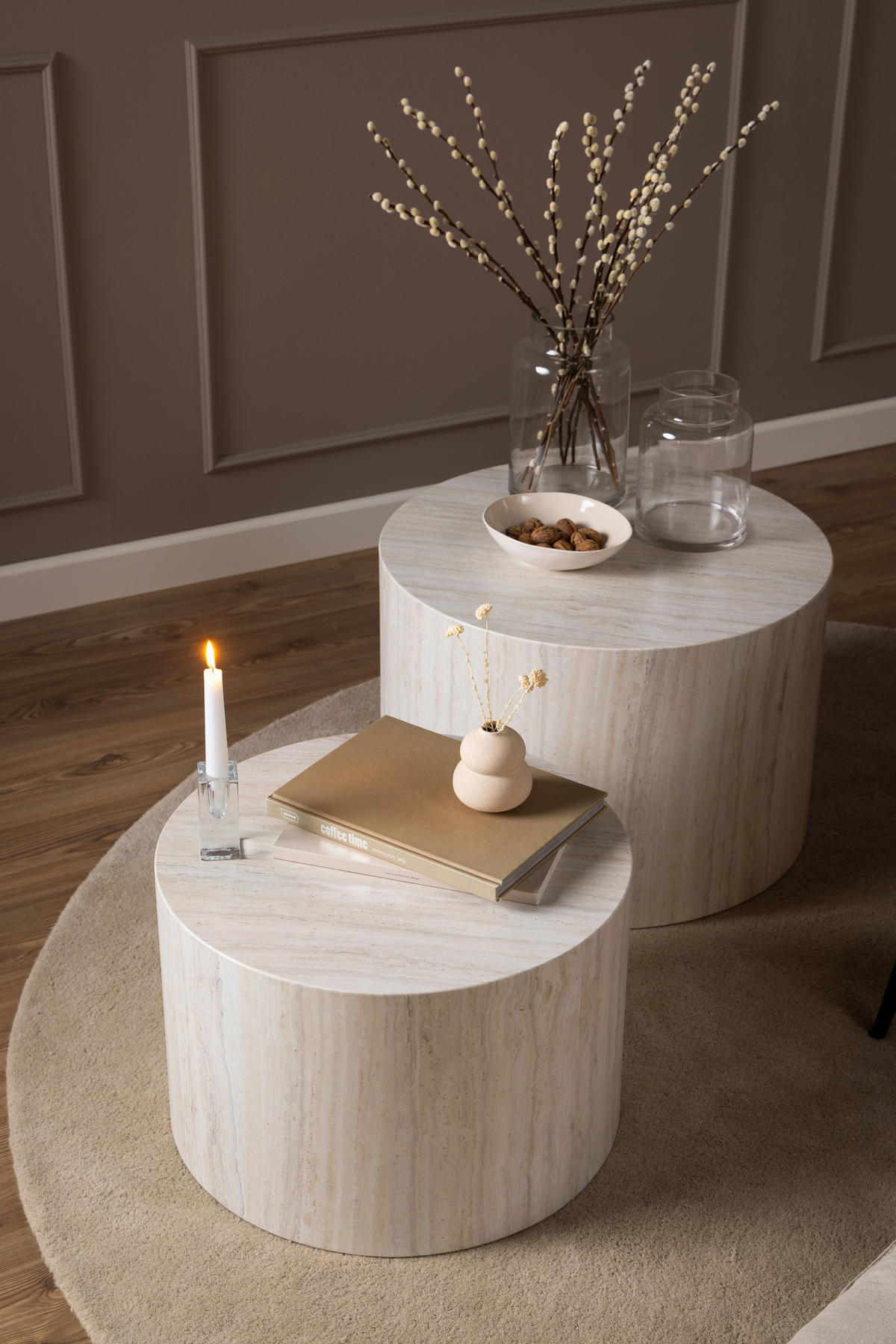 COUCHTISCHSET zylindrisch Beige  - Beige, Design, Holzwerkstoff (58/58/40cm) - MID.YOU