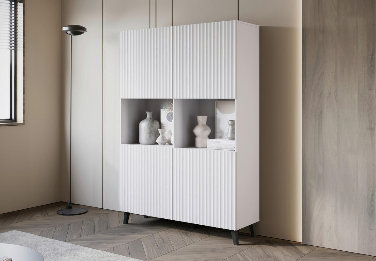 VISOKA KOMODA, bela  - črna/bela, Design, leseni material (120/172/39,1cm) - Livetastic