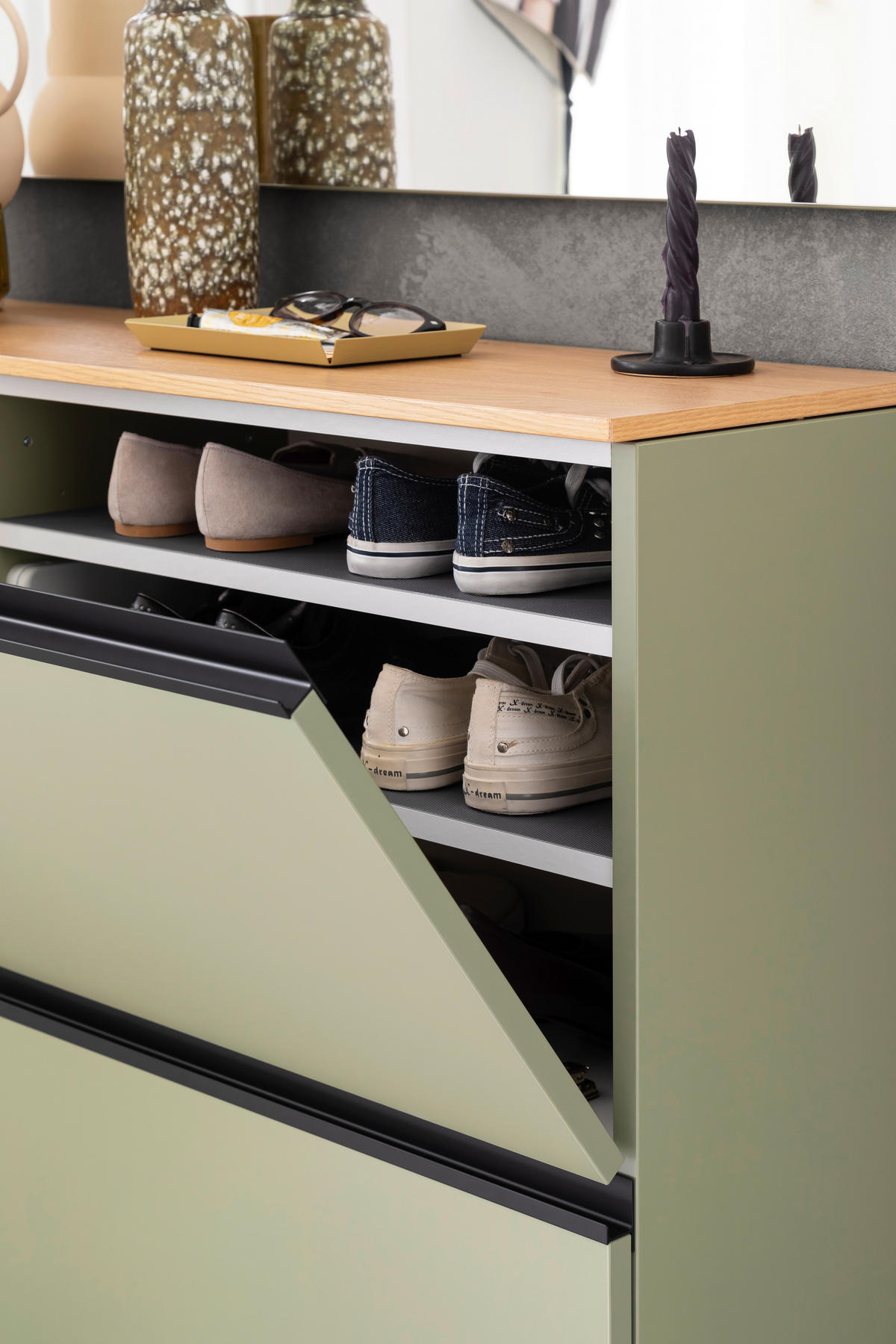 GARDEROBE 3-teilig  in 200/200/30 cm  - Eichefarben/Grün, Design, Holz/Holzwerkstoff (200/200/30cm) - Moderano