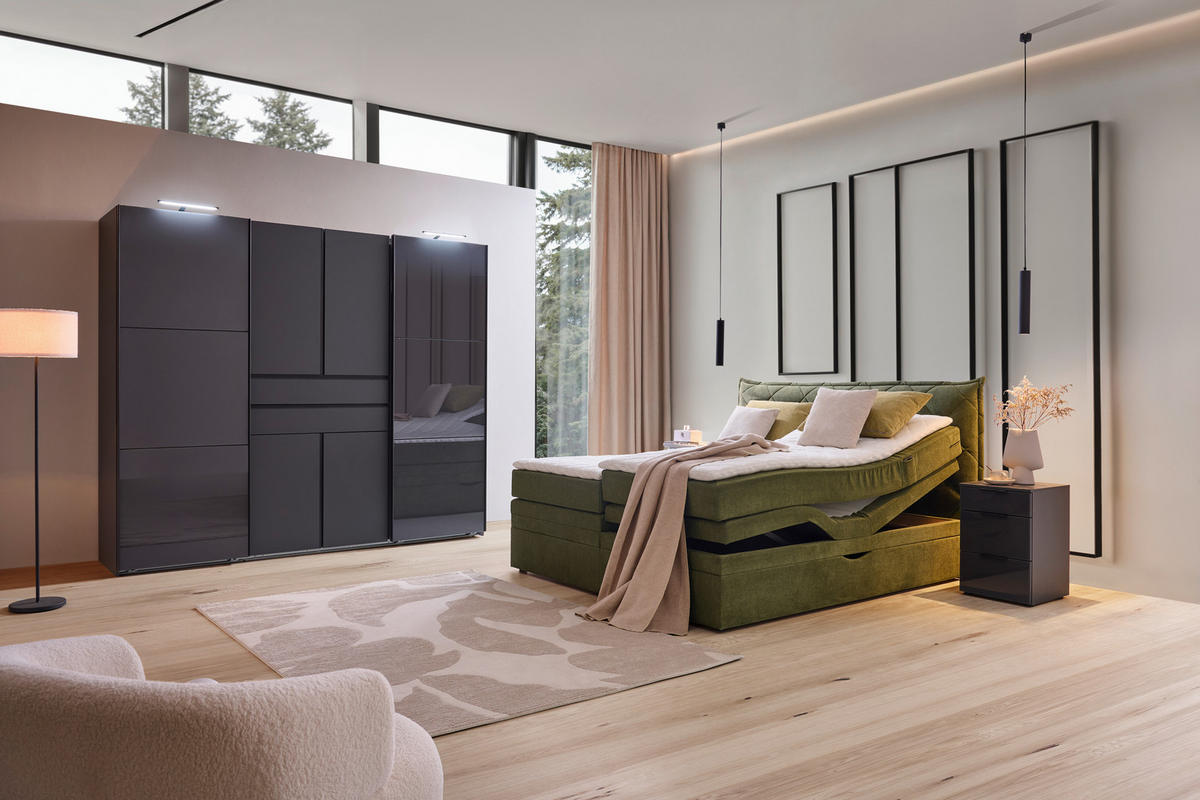 KLEIDERSCHRANK Graphitfarben, Grau  - Schwarz/Graphitfarben, Design, Glas/Holzwerkstoff (250/216/65cm) - Stylife