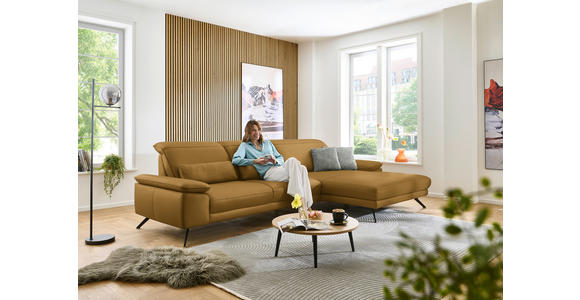 ECKSOFA in Echtleder Currygelb  - Currygelb/Schwarz, Design, Leder/Metall (332/193cm) - Dieter Knoll