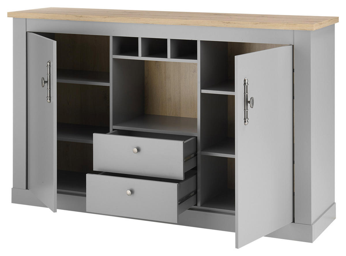 SIDEBOARD  in 166/100/44 cm  - Eichefarben/Silberfarben, Design, Holzwerkstoff/Metall (166/100/44cm) - MID.YOU