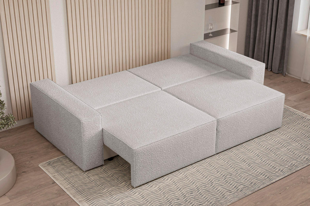 SCHLAFSOFA BRAZIL SOFA in Bouclé Hellgrau  - Silberfarben/Hellgrau, Design, Textil (248/92/110cm) - MID.YOU