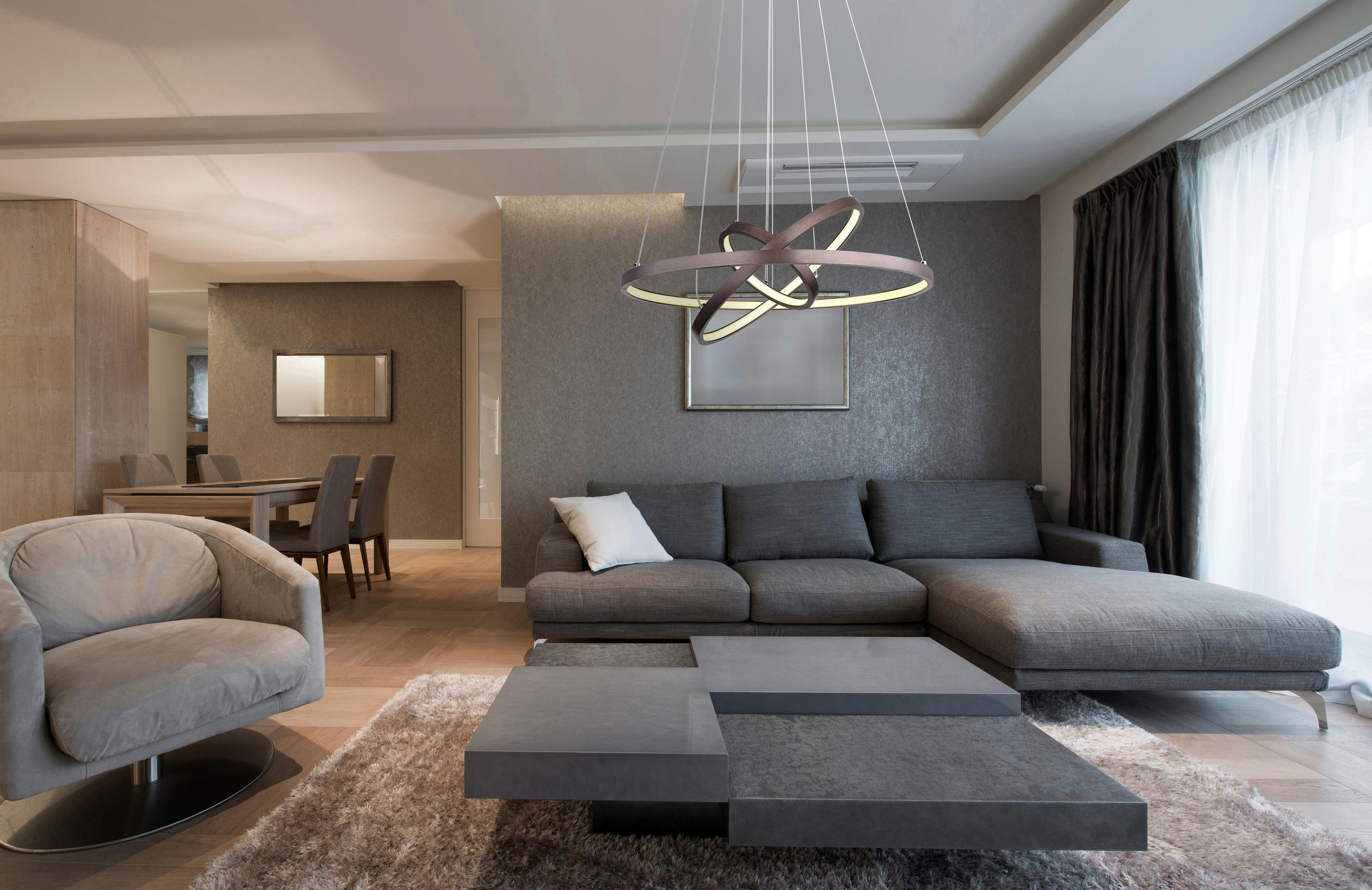 LED-HÄNGELEUCHTE 51/120 cm  - Opal/Braun, Design, Kunststoff/Metall (51/120cm) - Globo