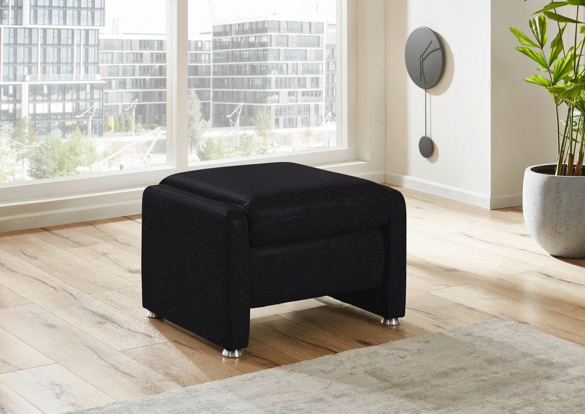 HOCKER Textil Anthrazit  - Anthrazit/Alufarben, Konventionell, Textil/Metall (67/44/58cm) - Beldomo Comfort