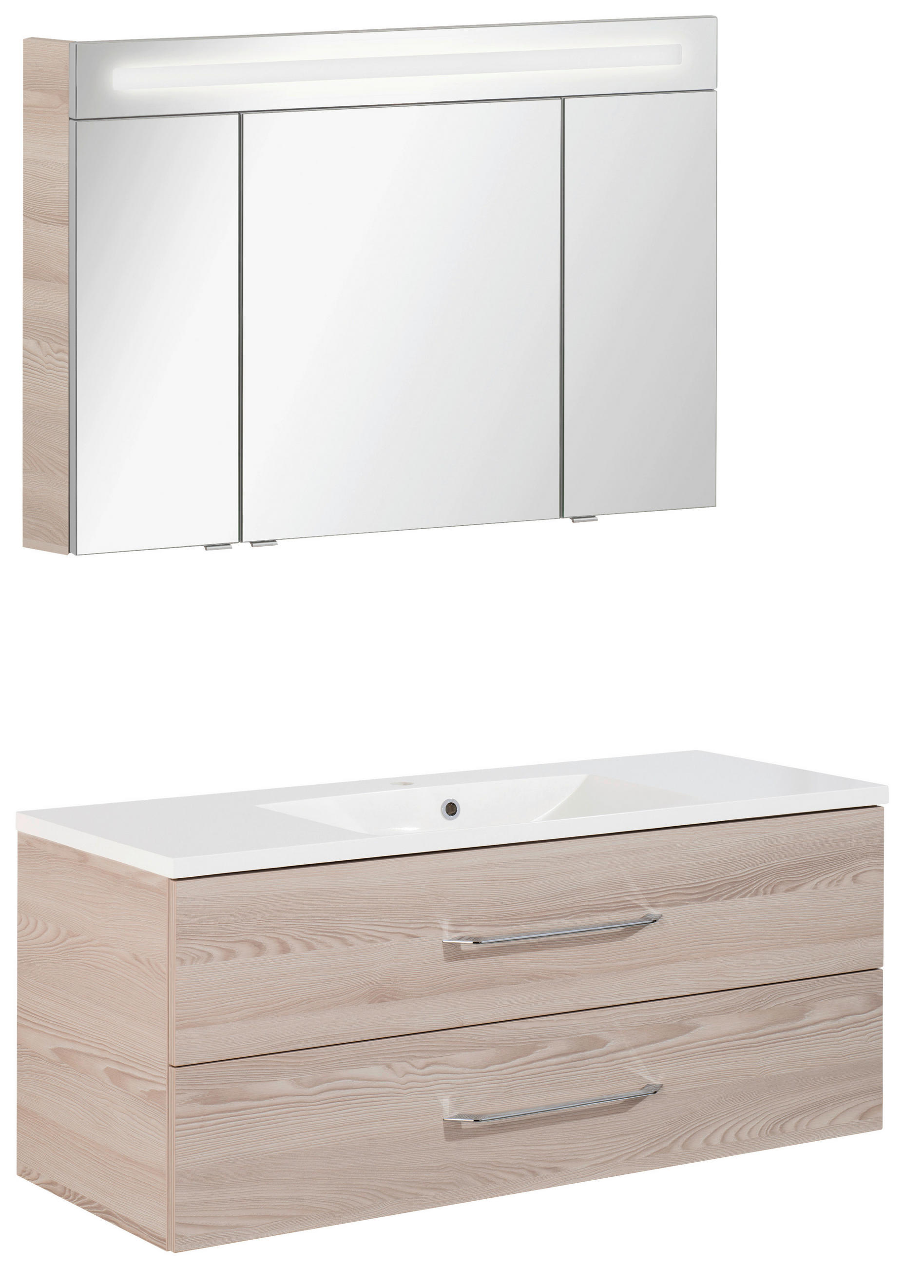 BADEZIMMER 3-teilig  in 120 cm  - Chromfarben/Eschefarben, MODERN, Glas/Holzwerkstoff (120cm) - MID.YOU