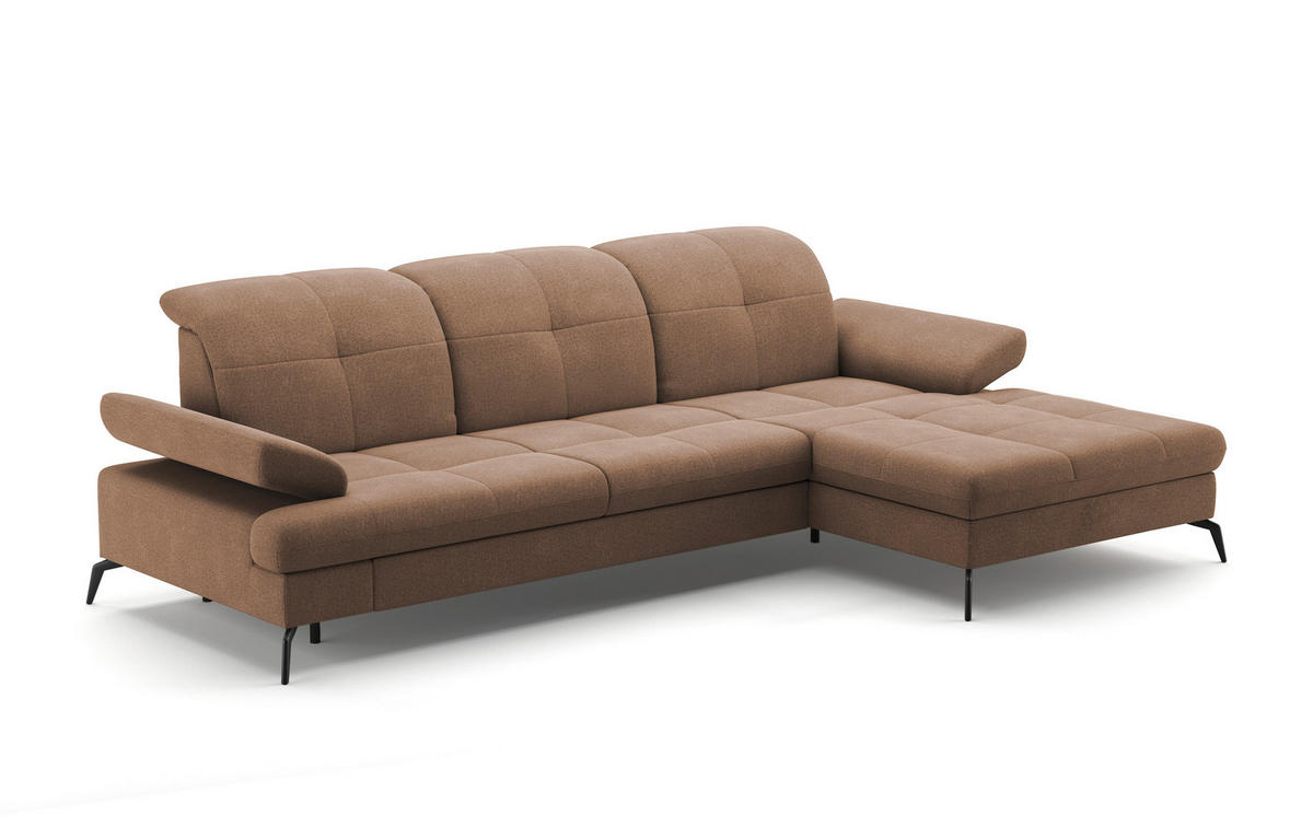 ECKSOFA in Flachgewebe Hellbraun  - Hellbraun/Schwarz, Konventionell, Textil/Metall (279/185cm) - Sit & More