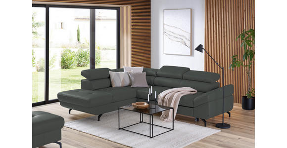 ECKSOFA in Echtleder Grau 220/270 cm - Schwarz/Grau, Design, Leder/Metall (220/270cm) - Novel