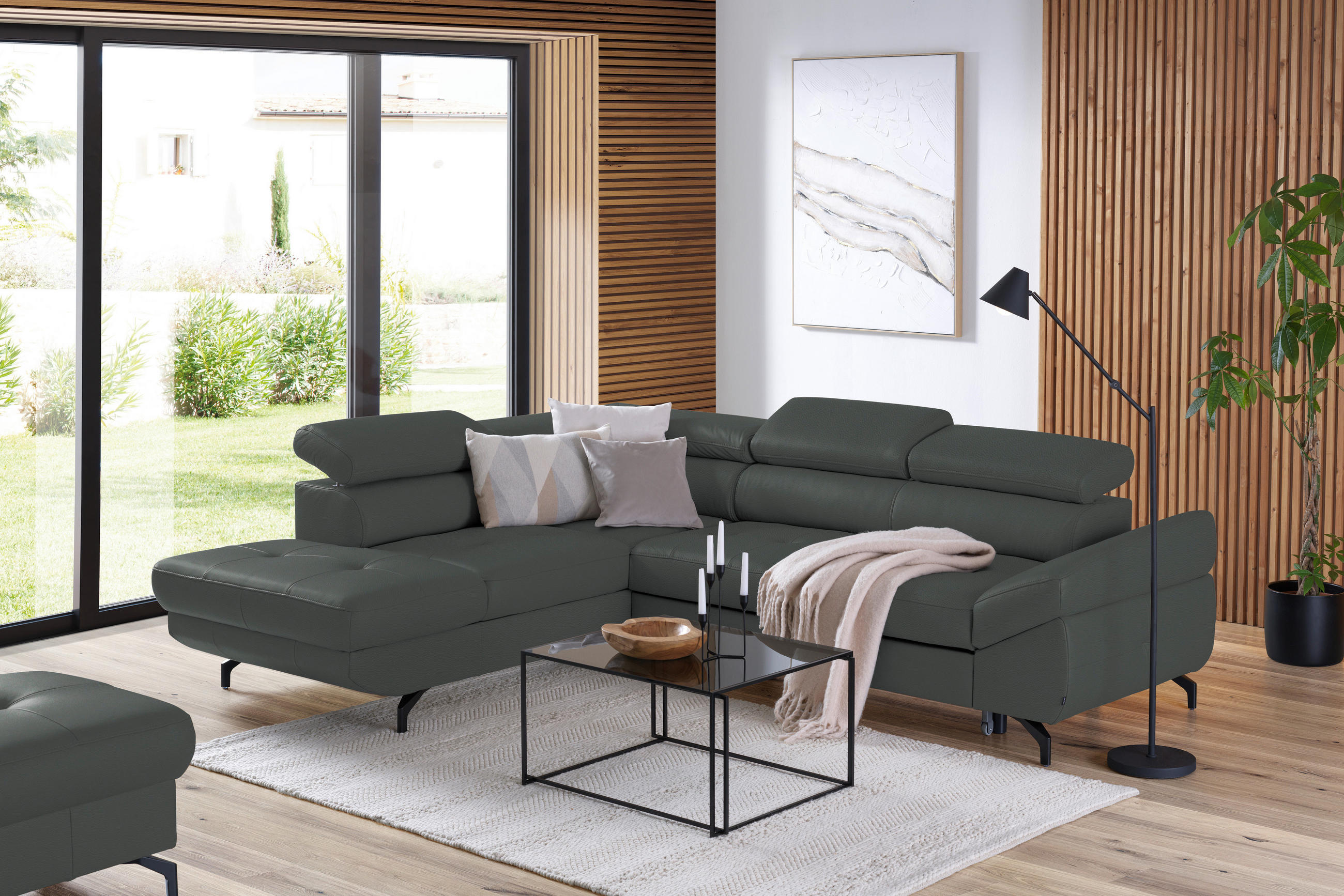 ECKSOFA in Echtleder Grau  - Schwarz/Grau, Design, Leder/Metall (220/270cm) - Novel