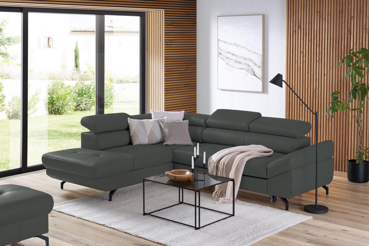 ECKSOFA in Echtleder Grau  - Schwarz/Grau, Design, Leder/Metall (220/270cm) - Novel