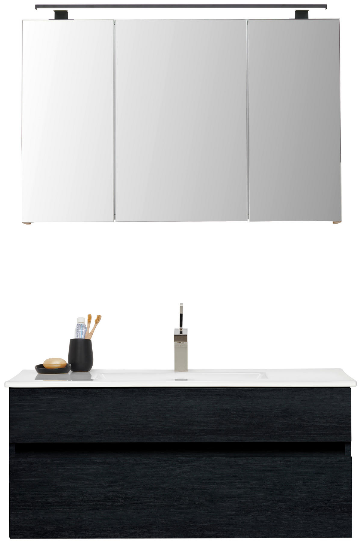 BADEZIMMER 3-teilig  in 102 cm  - Schwarz/Weiß, Design, Glas/Keramik (102cm) - Novel