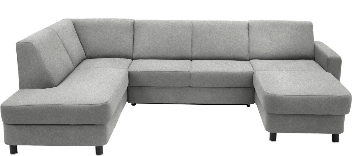 WOHNLANDSCHAFT in Webstoff Platinfarben  - Platinfarben/Schwarz, Design, Holz/Textil (198/296/165cm) - Xora