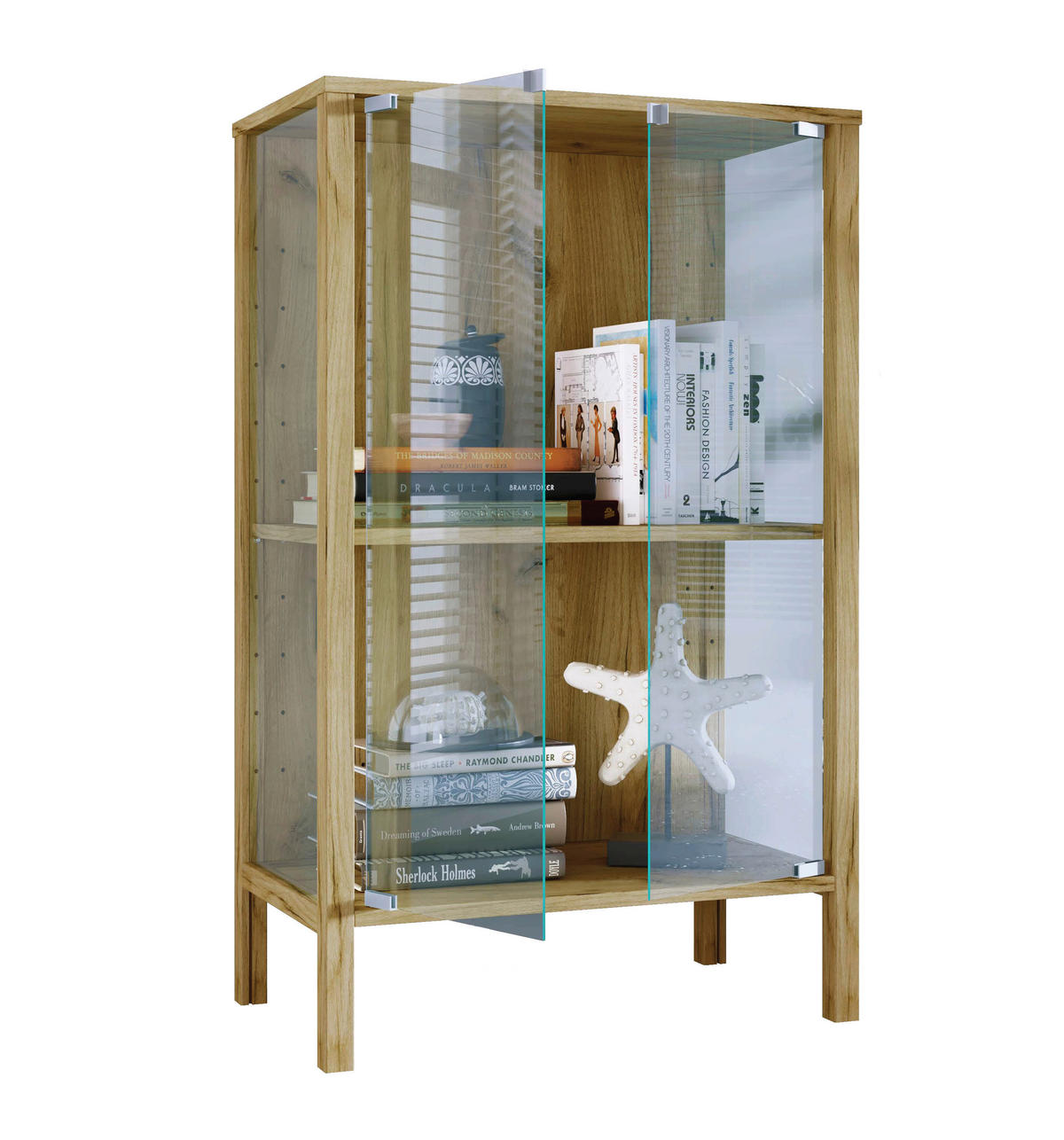 VITRÍNA, čiré, medový dub, 60/80/35 cm - černá/čiré, Design, kompozitní dřevo/plast (60/80/35cm) - Livetastic