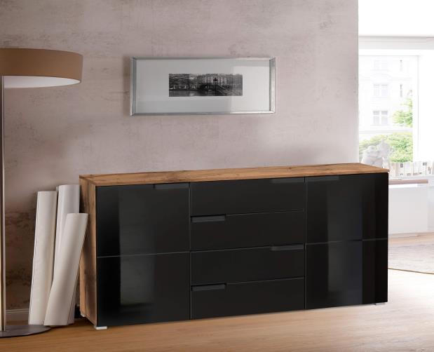 KOMODA   165/80/40 cm   crna, boje hrasta  - siva/boje hrasta, Moderno, drvni materijal/plastika (165/80/40cm)