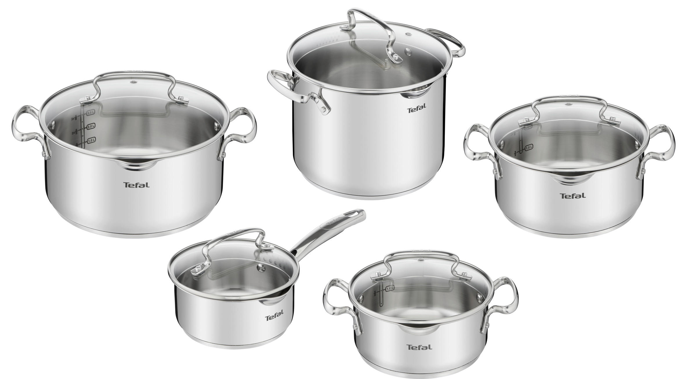 SADA HRNCŮ, 10dílné - barvy nerez oceli, Basics - Tefal