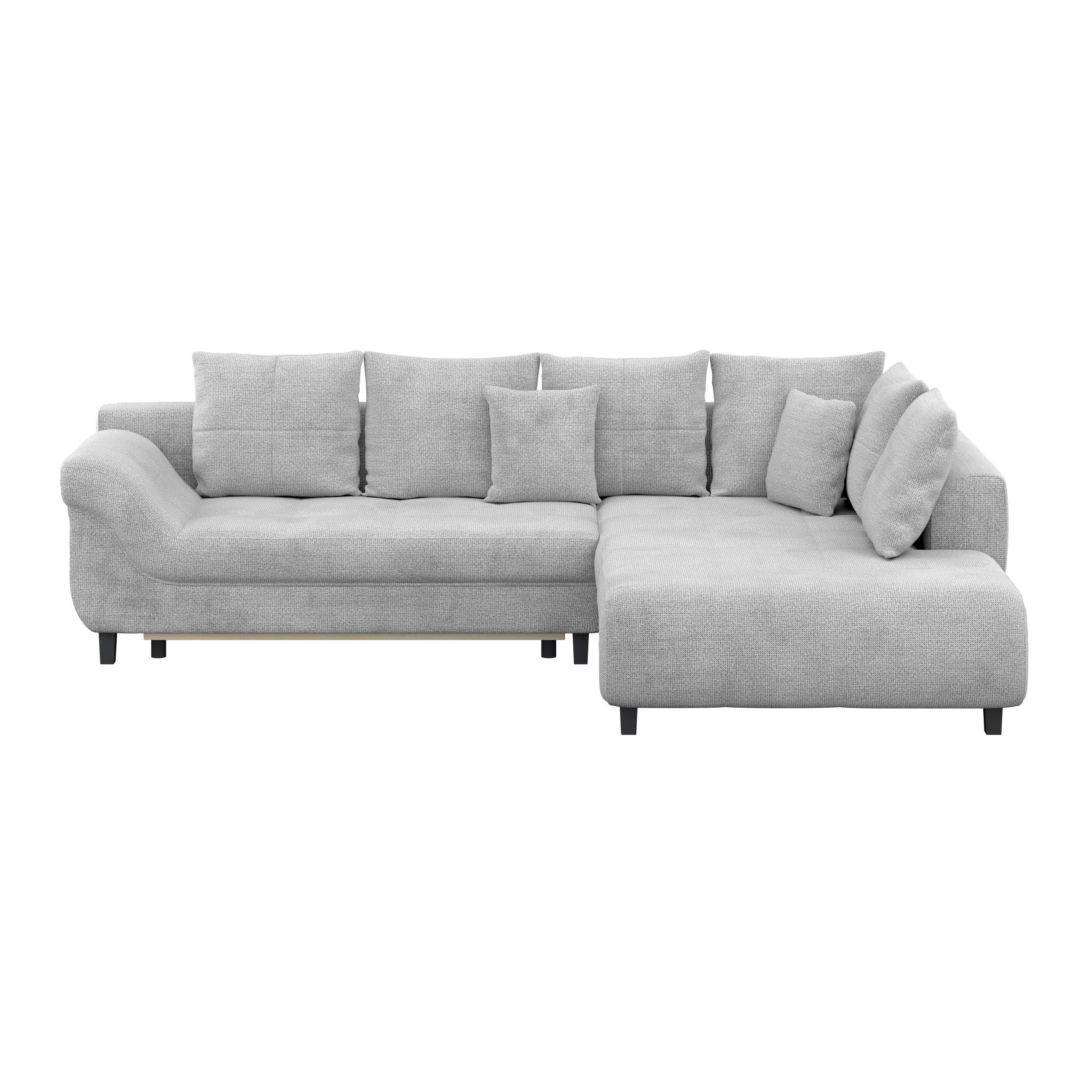 ECKSOFA Grau Chenille, Struktur Zierkissen, Rückenkissen, Bettkasten, Schlaffunktion, Rücken echt  - Schwarz/Grau, KONVENTIONELL, Textil (309/197cm) - MID.YOU
