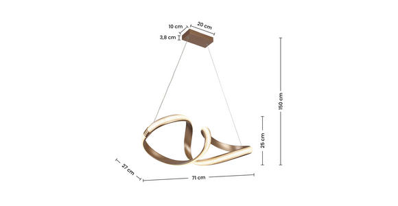 LED-HÄNGELEUCHTE Porec 71/27/150 cm  - Transparent/Cappuccino, Design, Kunststoff/Metall (71/27/150cm) - Novel