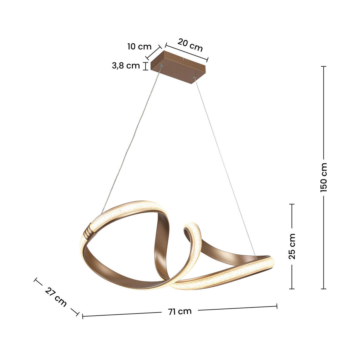 LED-HÄNGELEUCHTE Porec 71/27/150 cm  - Transparent/Cappuccino, Design, Kunststoff/Metall (71/27/150cm) - Novel
