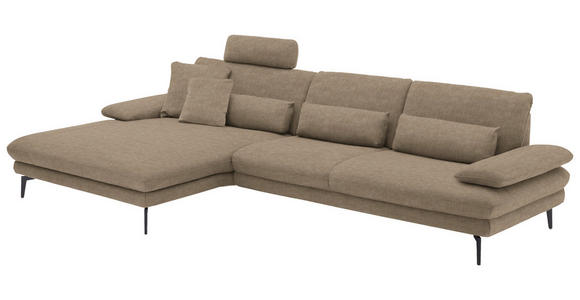 ECKSOFA in Velours Hellbraun 180/310 cm - Hellbraun/Schwarz, Design, Textil/Metall (180/310cm) - Dieter Knoll