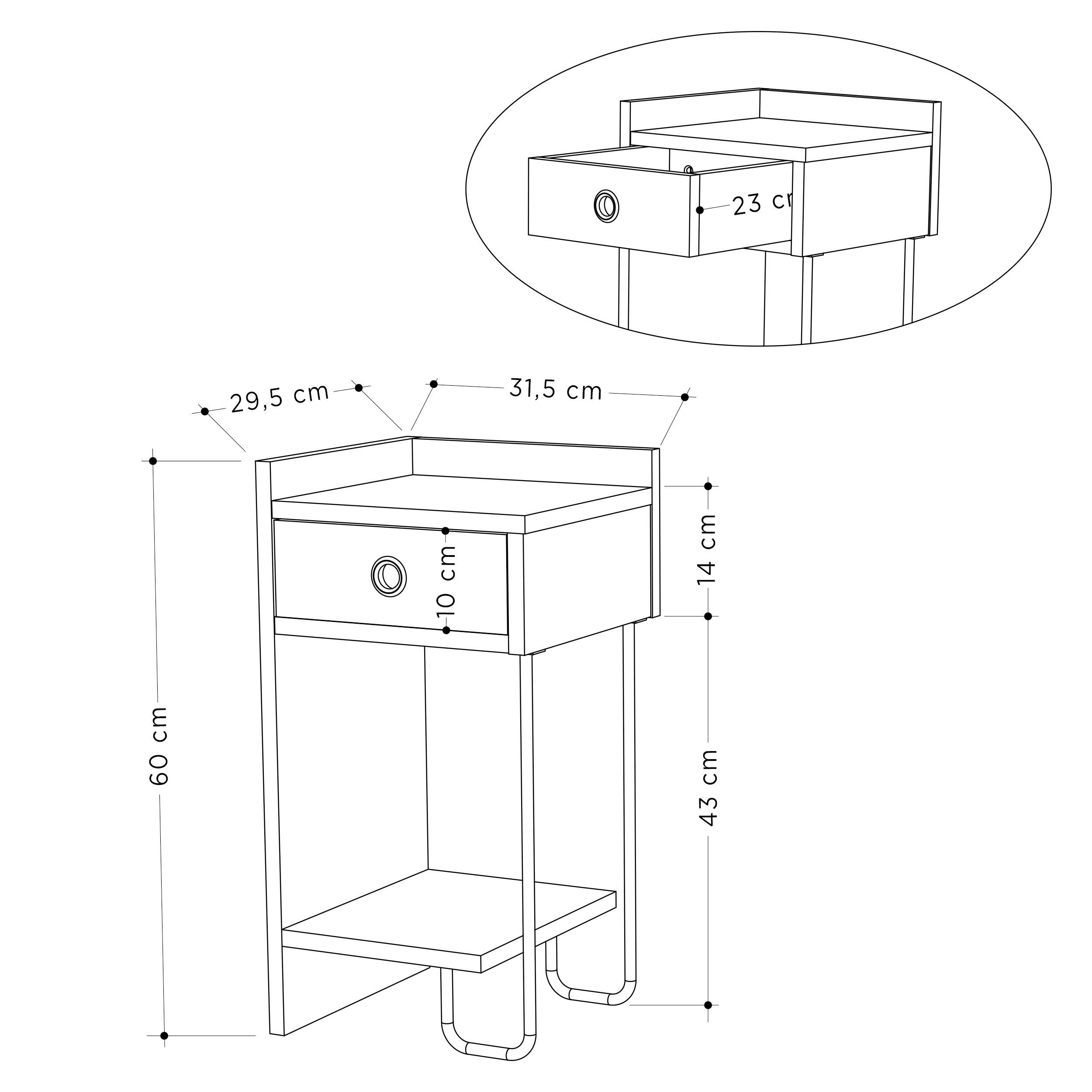 Nachtkästchen Sirius  in Weiß  - Weiß, Design, Holzwerkstoff/Metall (32/30/61cm) - Livetastic