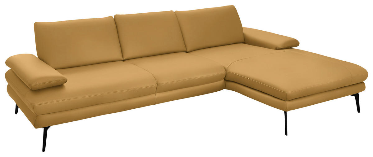 ECKSOFA in Echtleder Gelb  - Gelb/Schwarz, Design, Leder/Metall (310/180cm) - Dieter Knoll