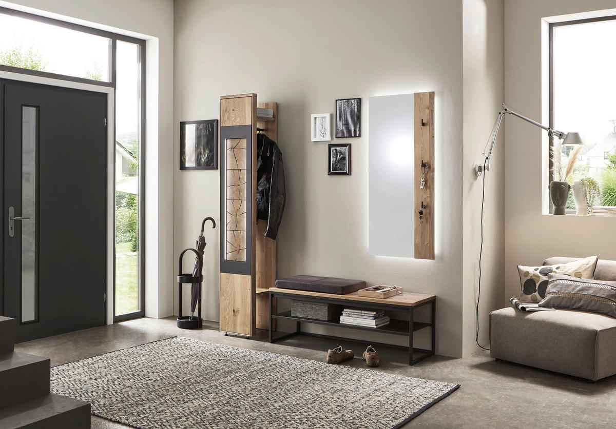 GARDEROBE  in 168,9/195,6/41 cm  - Eichefarben/Schwarz, Design, Glas/Holz (168,9/195,6/41cm) - Valdera
