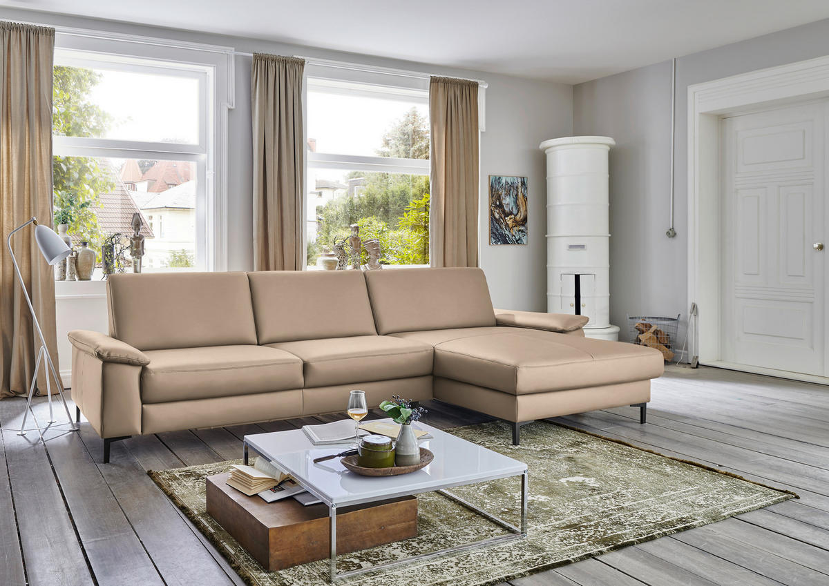 ECKSOFA in Echtleder Hellbraun  - Hellbraun/Schwarz, Design, Leder/Metall (334/176cm) - Dieter Knoll