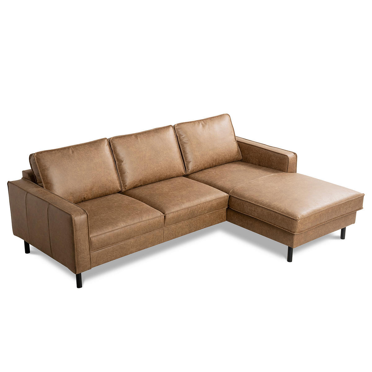 ECKSOFA Beige Echtleder Lederlook Bettkasten, Schlaffunktion, Rücken echt  - Beige/Schwarz, Design, Leder/Textil (166/238cm) - Livetastic
