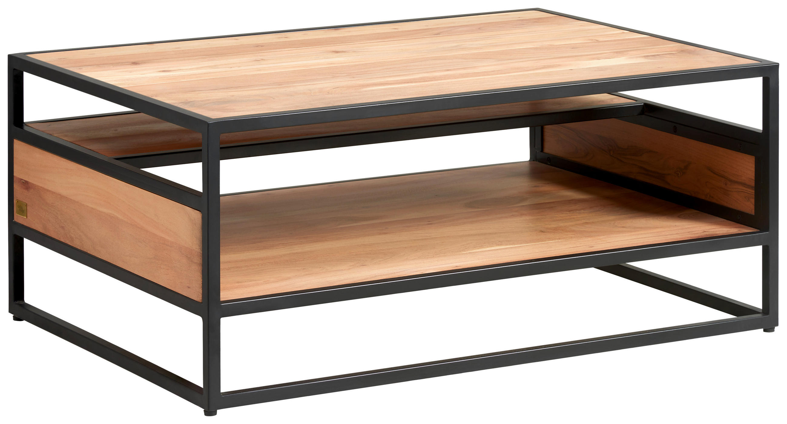 COUCHTISCH Akazie massiv 70/99/41 cm rechteckig Schwarz, Honig  - Schwarz/Honig, Design, Holz/Metall (70/99/41cm) - MID.YOU